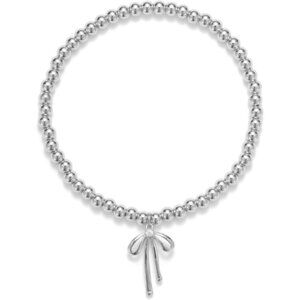 Silver Flower Handmade Stretch Dainty Bead Bow Charm Bracelet for Women